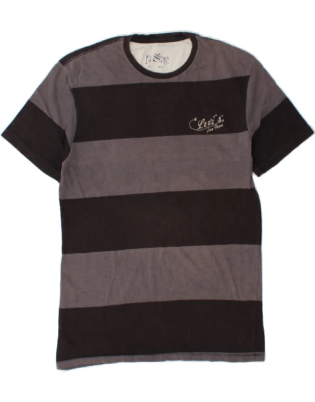 LEVI'S Mens Graphic T-Shirt Top Medium Grey Striped Fashionable Trendy Casual