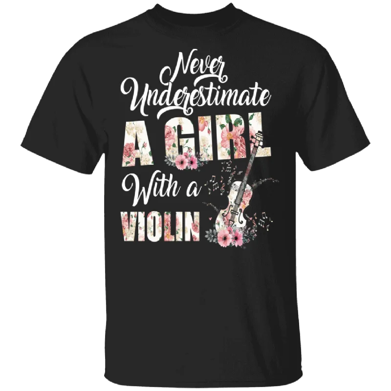 Never Underestimate A Girl With A Violin Violinist Funny Violin Player Lover Floral Violin Matching Girl Women Gifts T-Shirt Jersey Fabric Tulle Fabric Batik Fabric