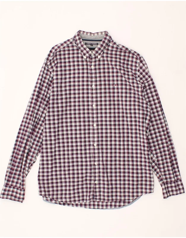 TOMMY HILFIGER Mens New York Fit Shirt XL Purple Check Cotton Anti-Shrink Durable Soft