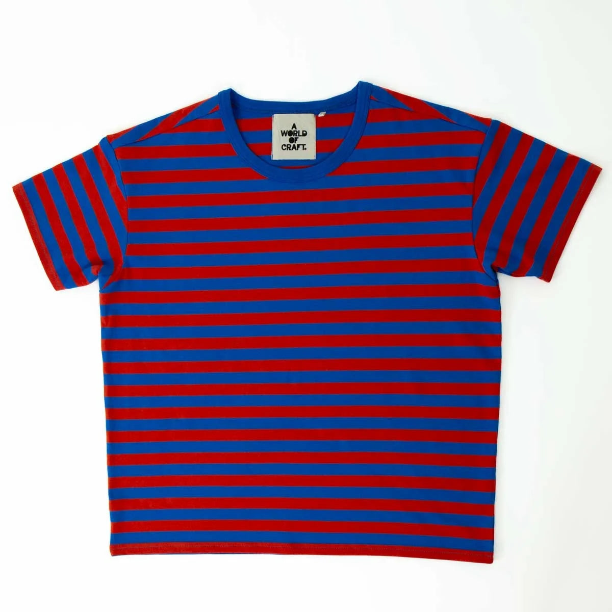 AWOC Women's Short Sleeve T-Shirt - Red & Blue Hooded Caped Shawl Collar