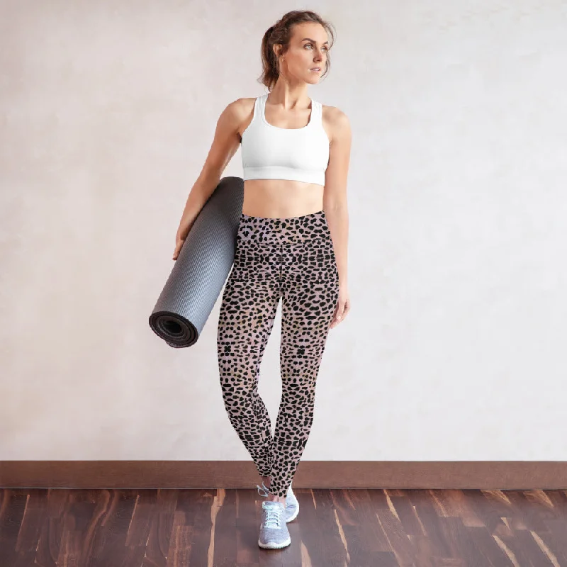 Purple Cheetah Print Yoga Leggings, Abstract Animal Print Tights For Women-Made in USA/EU/MX Fashionable Lacy Detail Leggings
