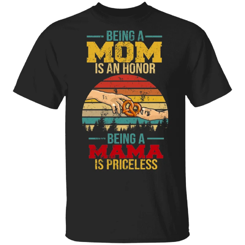 Vintage Retro Being Mom Is An Honor Being Mama Is Priceless Shirt Matching Women Ladies Mom Mama Mother's Day Gifts T-Shirt Mesh Fabric Canvas Fabric Denim Fabric