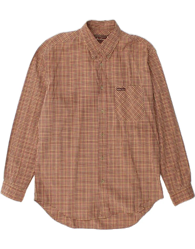 MARLBORO CLASSICS Mens Shirt Large Brown Check Cotton Handmade Hand-knitted Hand-woven