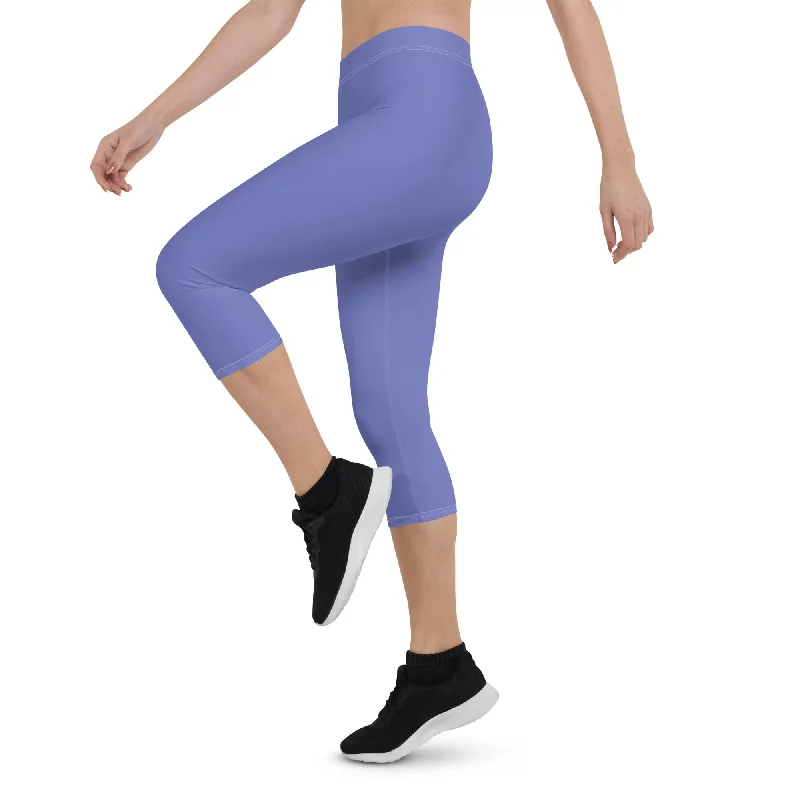 Pastel Purple Solid Capri Leggings, Purple Pastel Solid Color Premium Women's Capris Tights-Made in USA/EU/MX Stylish Stretch Print Leggings