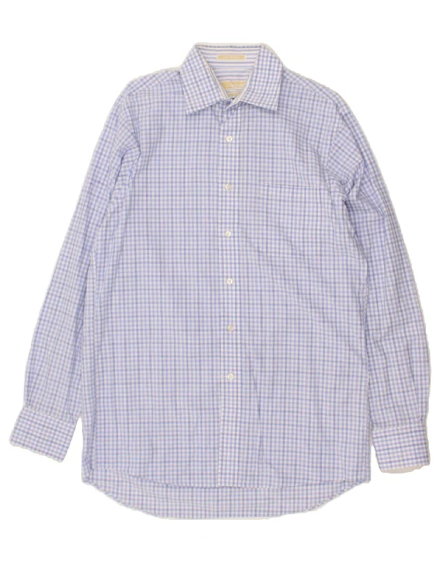 MICHAEL KORS Mens Regular Fit Shirt Medium Purple Gingham Cotton Zippered Front Buttoned Front Snap Front