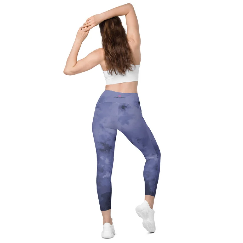 Purple Abstract Women's Tights, Abstract Best Leggings With Pockets For Women - Made in USA/EU/MX Fashionable Leather-Look Leggings