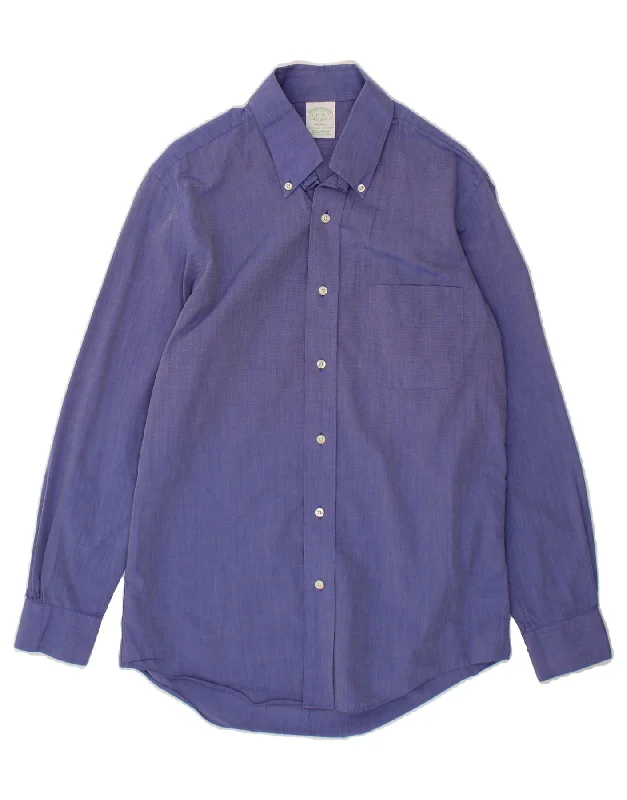 BROOKS BROTHERS Mens Milano Shirt Size 15 Medium Blue Cotton Cotton Fabric Linen Fabric Terry Fabric