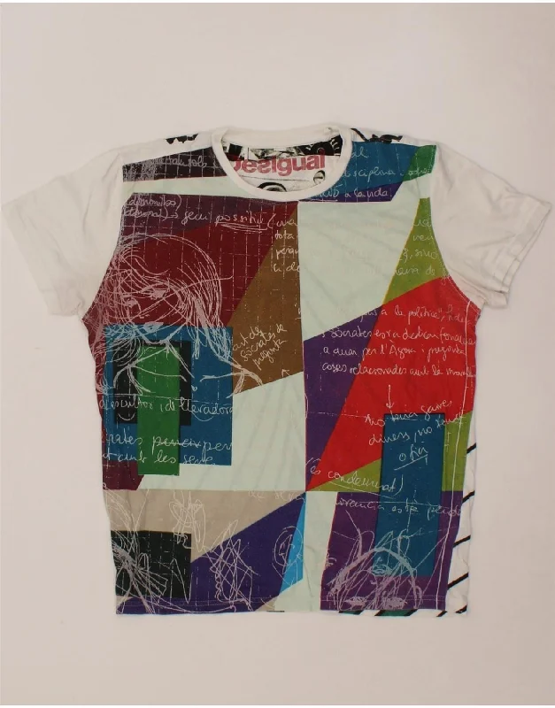 DESIGUAL Womens Graphic T-Shirt Top UK 10 Small Multicoloured Colourblock Solid Color Striped Floral