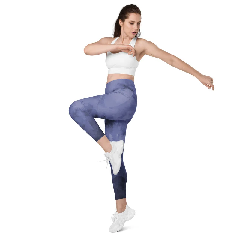 Abstract Women's Tights With Pockets, Purple Abstract Best Leggings With Pockets For Women - Made in USA/EU/MX Trendy Patterned Leggings