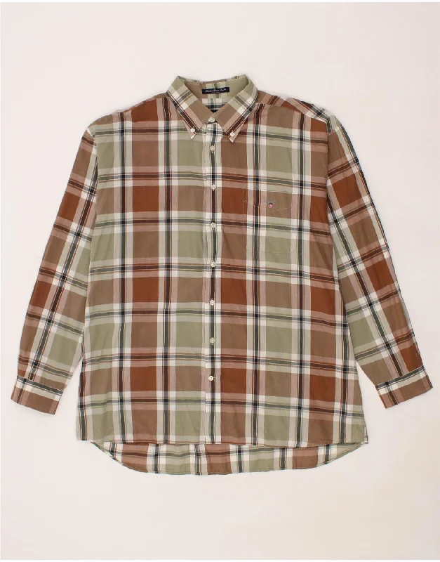 GANT Mens Regular Fit Shirt 2XL Brown Check Cotton Casual Formal Business