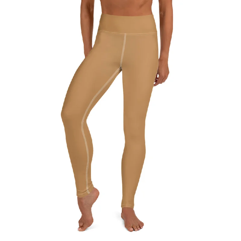Nude Beige Women's Yoga Leggings, Solid Color Long Gym Tights-Made in USA/EU/MX Comfortable Bootcut Workout Leggings