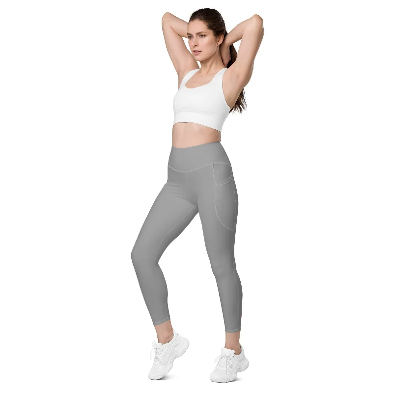 Ash Grey Women's Tights, Solid Color Best Leggings With Pockets For Women - Made in USA/EU/MX Casual Slim-Fit Leggings