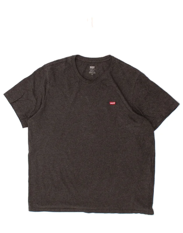 LEVI'S Mens Standard Fit T-Shirt Top Large Grey Flecked Cotton Jersey Fabric Tulle Fabric Batik Fabric