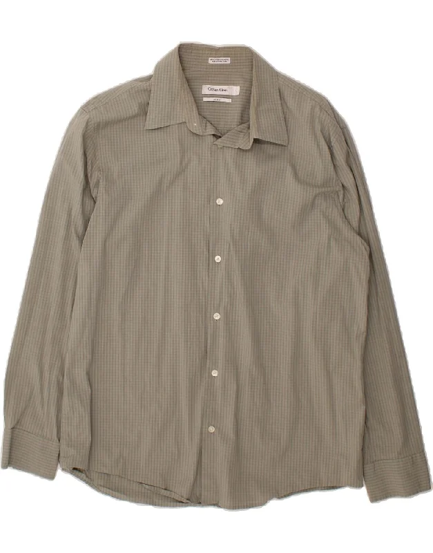 CALVIN KLEIN JEANS Mens Shirt Large Grey Check Cotton Embroidered Appliqued Beaded