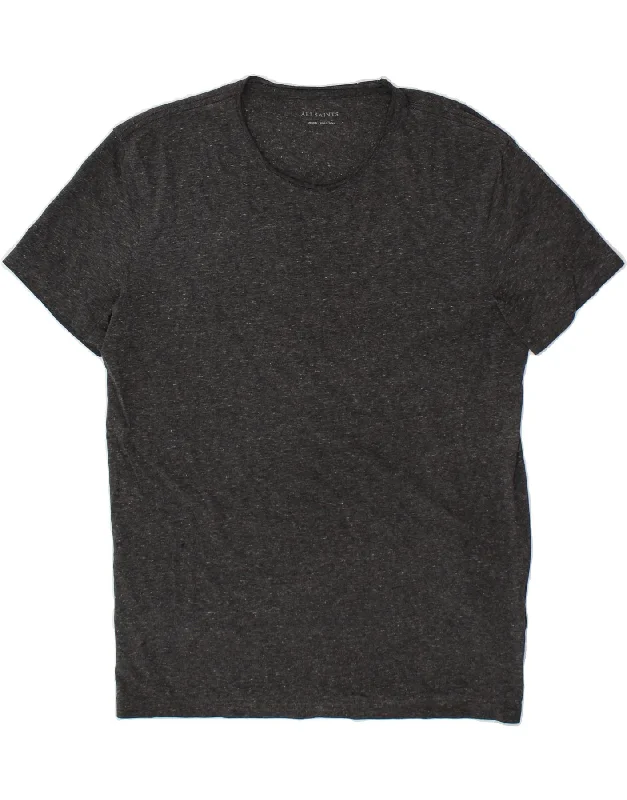 ALL SAINTS Mens T-Shirt Top Medium Grey Flecked Cotton Solid Color Striped Floral