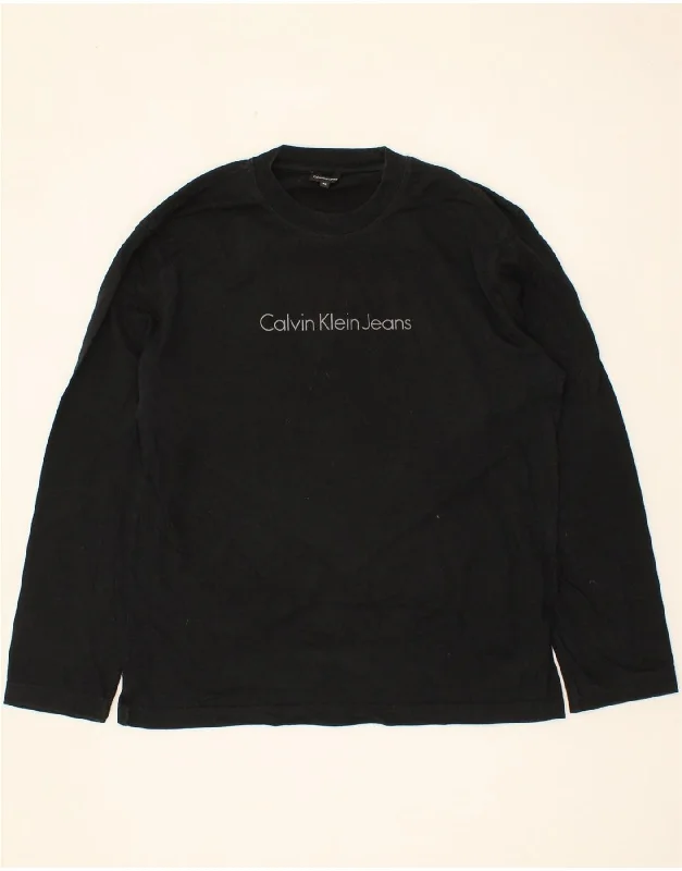 CALVIN KLEIN JEANS Mens Graphic T-Shirt Top XL Black Cotton Embroidered Appliqued Beaded