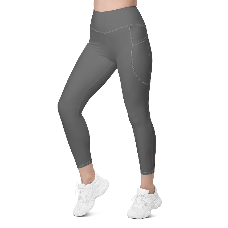 Dark Grey Women's Tights, Solid Color Best Leggings With Pockets For Women - Made in USA/EU/MX Stylish Printed Stretch Leggings