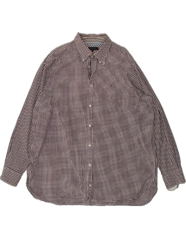 TOMMY HILFIGER Mens Shirt 4XL Purple Gingham Modern Contemporary Chic
