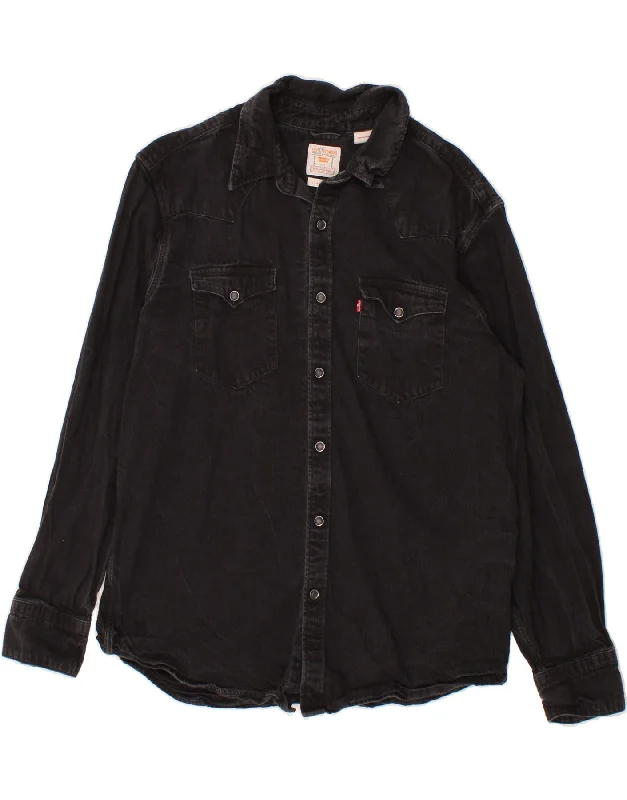LEVI'S Mens Standard Denim Shirt Large Black Cotton Collared Crew Neck Turtle Neck
