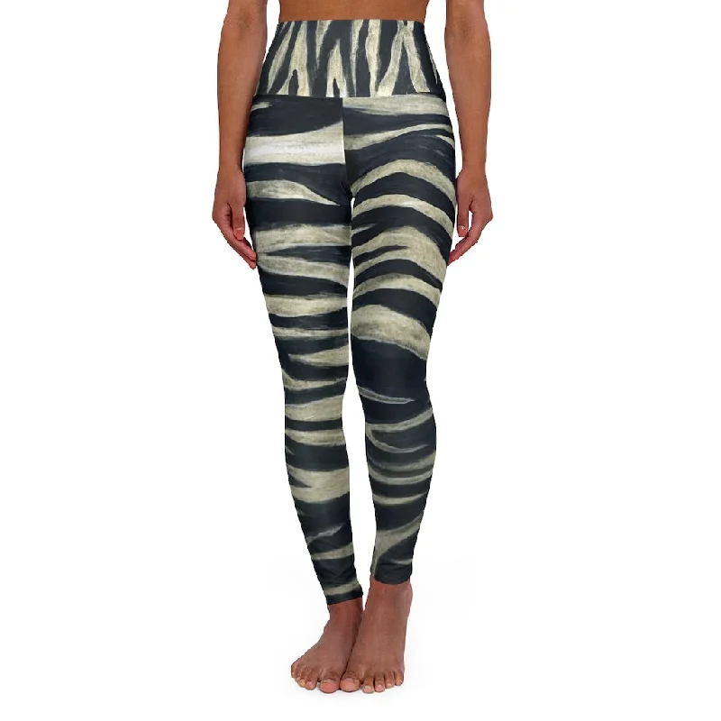 Tiger Striped Yoga Tights, Animal Print Best Designer High Waisted Yoga Leggings-Made in USA Chic Printed Yoga Pants