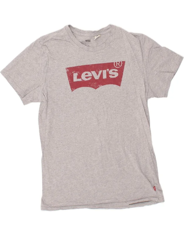 LEVI'S Mens Graphic T-Shirt Top Small Grey Rayon Velvet Corduroy