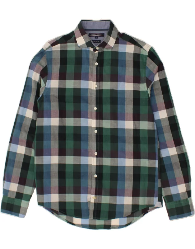 TOMMY HILFIGER Mens New York Fit Shirt Small Multicoloured Check Cotton Welt Pockets Slit Pockets