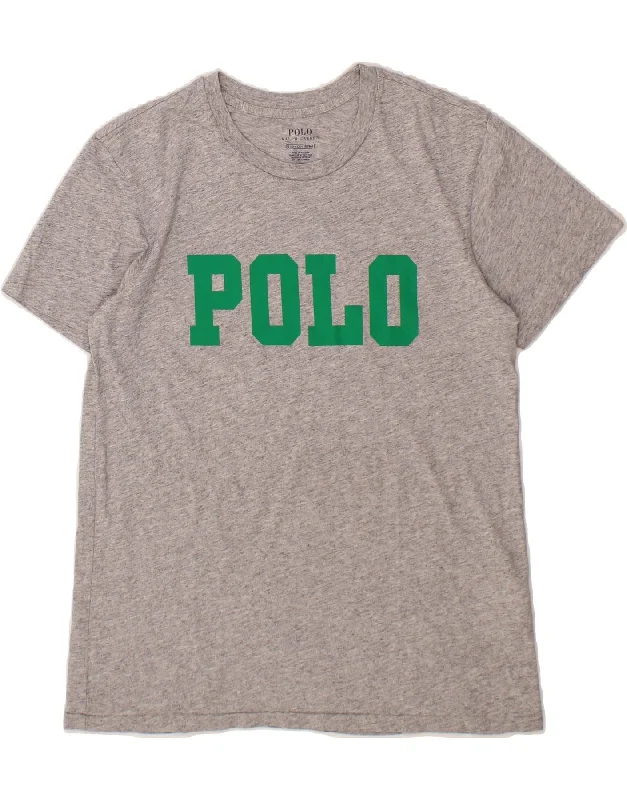 POLO RALPH LAUREN Mens Graphic T-Shirt Top Small Grey Cotton Mesh Fabric Canvas Fabric Denim Fabric