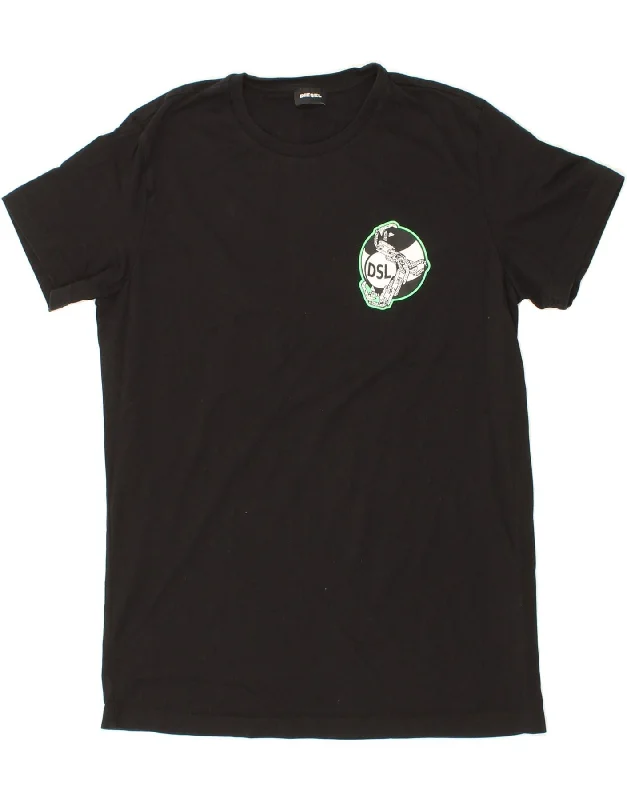 DIESEL Mens Graphic T-Shirt Top Large Black Cotton Cotton Fabric Linen Fabric Terry Fabric