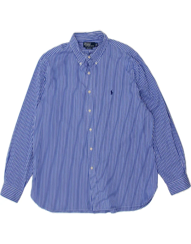 RALPH LAUREN Mens Custom Fit Shirt Size 18 46 2XL Blue Pinstripe Cotton Collared Crew Neck Turtle Neck