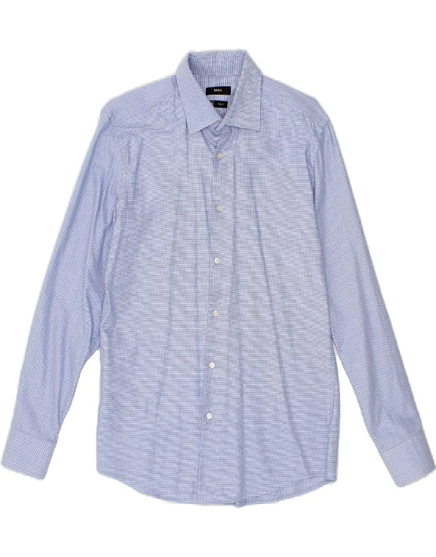 HUGO BOSS Mens Slim Fit Shirt Size 40 15 3/4 Medium Blue Cotton Layered Multi-layer Single Layer