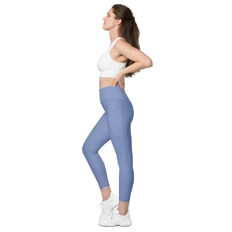 Violet Color Women's Tights, Women's 7/8 Leggings With 2 Side Pockets - Made in USA/EU/MX Comfortable Printed Workout Leggings