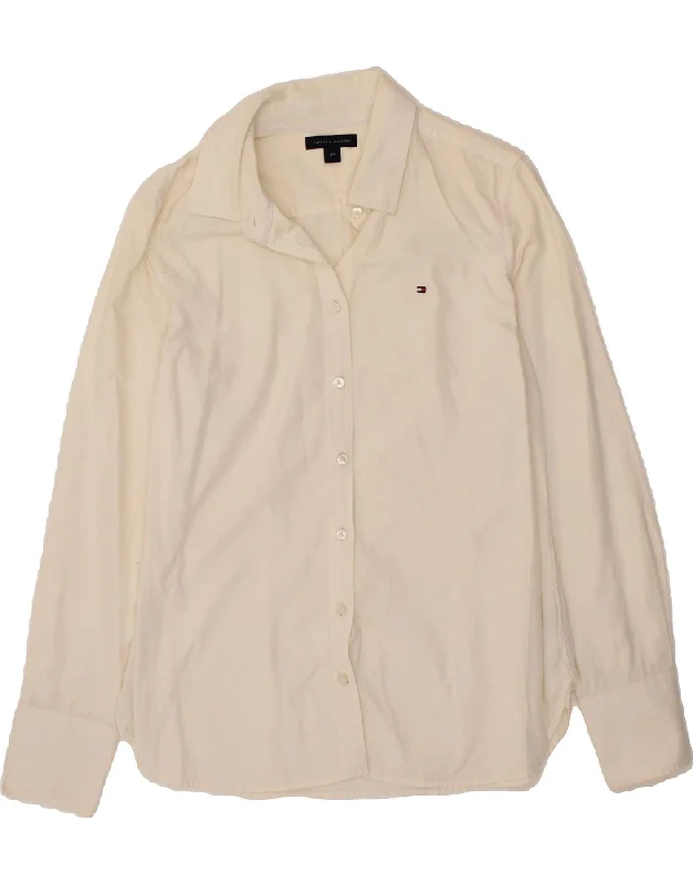 TOMMY HILFIGER Womens Shirt UK 10 Small White Cotton Fleece Fabric Down Fabric Feather Fabric