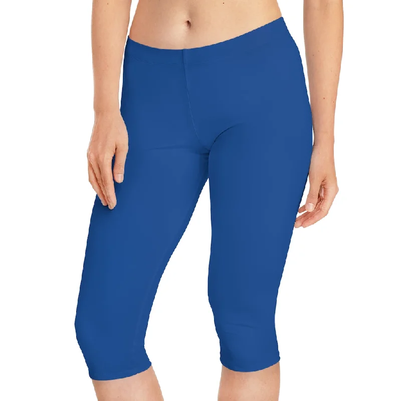Dark Blue Women's Capri Leggings, Knee-Length Polyester Capris Tights-Made in USA (US Size: XS-2XL) Elegant Embellished Leggings
