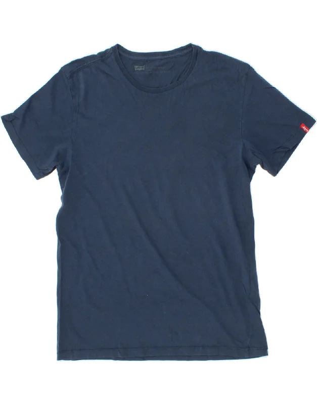 LEVI'S Mens T-Shirt Top Medium Navy Blue Cotton Polka Dot Checkered Tartan
