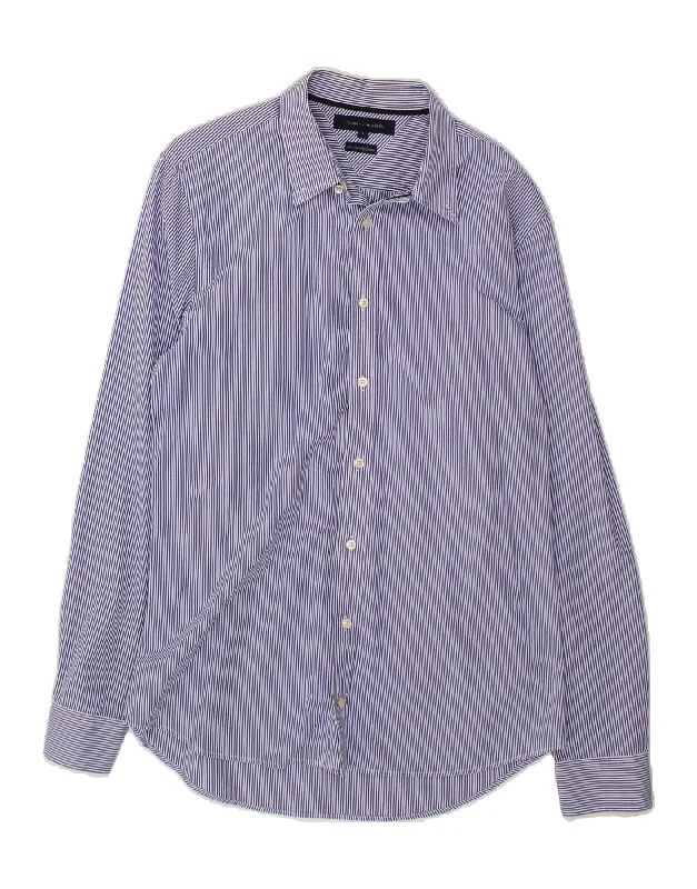 TOMMY HILFIGER Mens Shirt Large Blue Pinstripe Cotton Cashmere Blend Cotton Blend Poly Blend