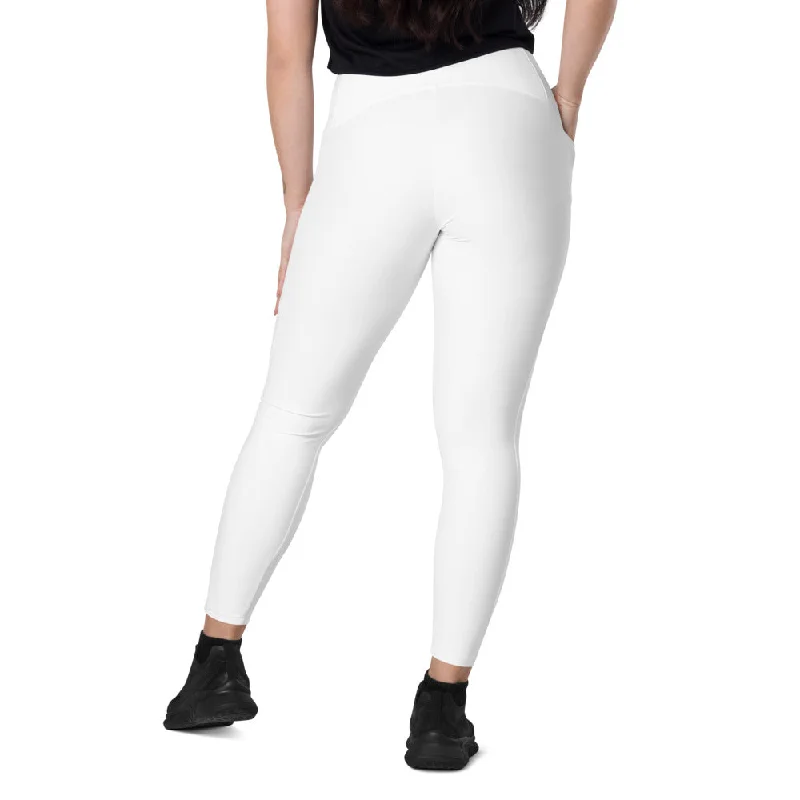 White Solid Color Women's Tights, Women's 7/8 Leggings With 2 Side Pockets - Made in USA/EU/MX Cozy Oversized Leggings