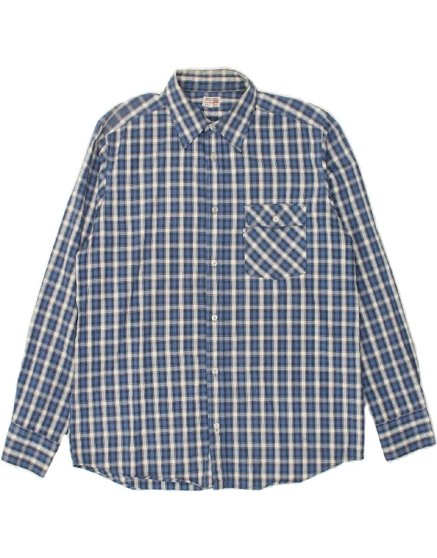 LEVI'S Mens Shirt XL Blue Check Cotton Houndstooth Herringbone Solid