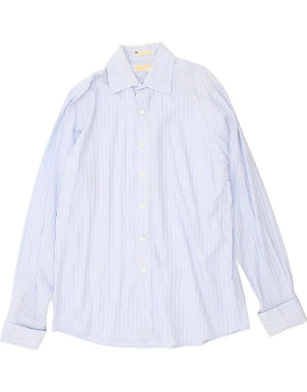 MICHAEL KORS Mens Formal Shirt Size 1/2 Large Blue Striped Cotton Machine Wash Dry Clean Hand Wash