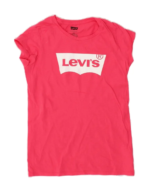 LEVI'S Girls Graphic T-Shirt Top 11-12 Years Pink Cotton Print Jacquard Patchwork