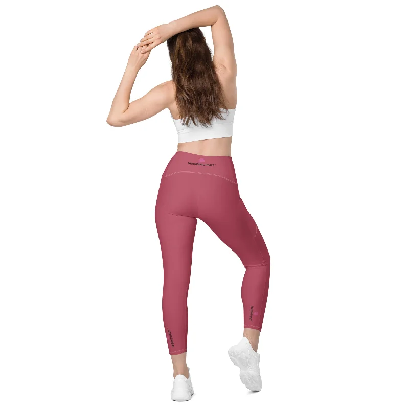 Dark Pink Women's Tights, Solid Color Best Leggings With Pockets For Women - Made in USA/EU/MX Elegant Velvet Leggings