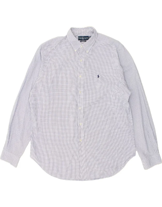 POLO RALPH LAUREN Mens Classic Fit Shirt Size 17 XL Blue Check Cotton Silk Blend Satin Velvet