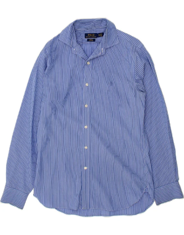 POLO RALPH LAUREN Mens Easy Care Shirt Size 15 1/2 39 Medium Blue Satin Fabric Silk Fabric Chiffon Fabric