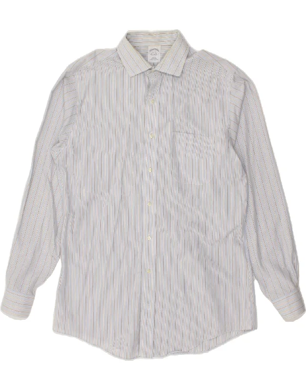 BROOKS BROTHERS Mens Slim Fit Shirt Size 16 Large Blue Striped Cotton Embroidered Appliqued Beaded