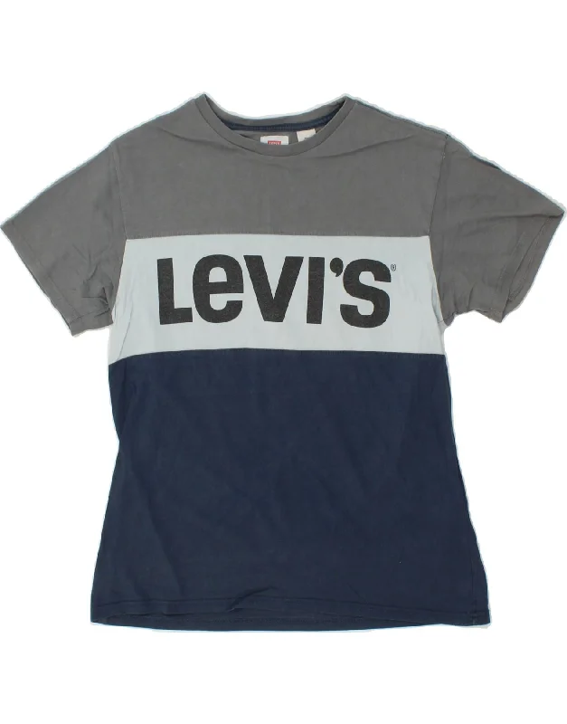 LEVI'S Mens Graphic T-Shirt Top Small Multicoloured Colourblock Cotton Graphic Embroidered Appliqued
