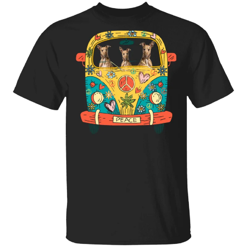 Whippet Riding Hippie Bus Funny Whippet Dog Pet Lover Hippie Van Matching Shirt For Men Women Gifts T-Shirt Welt Pockets Slit Pockets Flap Pockets