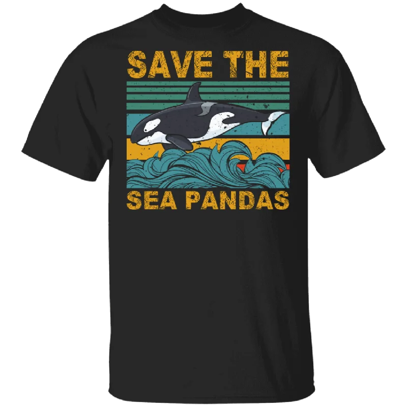 Vintage Square Save The Sea Pandas Cute Sea Panda Shirt Sea Animal Sea Panda Lover Rescue Gifts T-Shirt Welt Pockets Slit Pockets