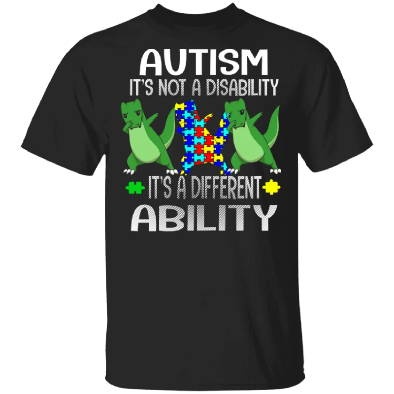 Autism It's Not A Disability Cute Dabbing T-rex Autism Awareness Dinosaur Autism T-Shirt Plaid T-Shirt Polka Dot Checkered