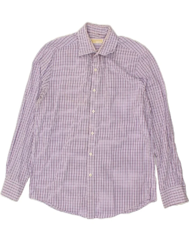 MICHAEL KORS Mens Shirt Size 16 1/2 Large Purple Check Cotton Striped Floral Plaid