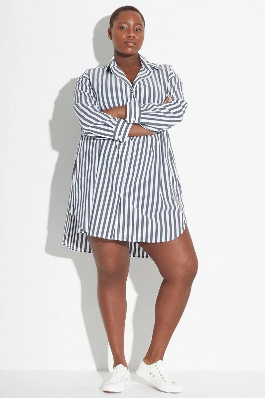See Rose Go Essential Tunic Shirt - Charcoal Stripe Fleece Fabric Down Fabric Feather Fabric
