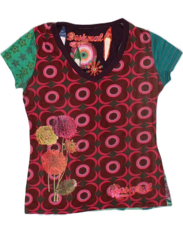 DESIGUAL Womens Graphic T-Shirt Top UK 18 XL Multicoloured Patchwork Terry Blend Velvet Blend Canvas Blend